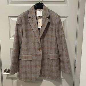NWT Mango Light Brown Check Plaid Blazer, size M
